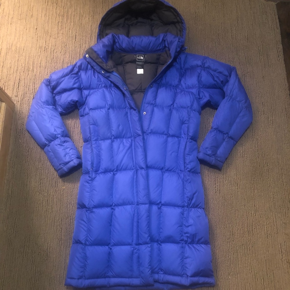 North Face blue long parka